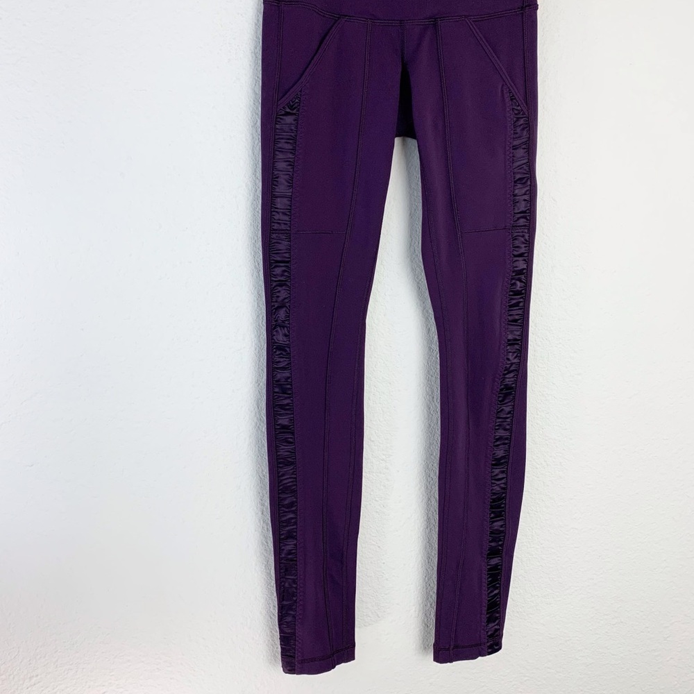Lululemon Purple Side Gathered Satin Detail Leggings Sz 2 - Picture 5 of 13